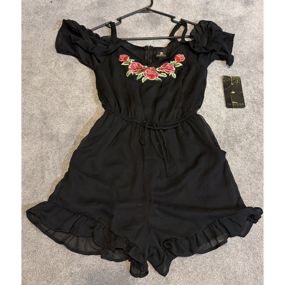 NWT Disney Black Romper with Red Rose Embroidery